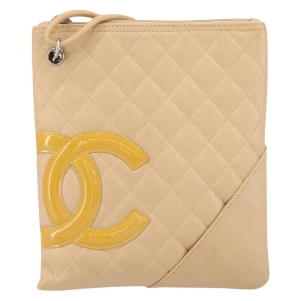 Chanel Leather Cambon Line Matelasse Shoulder Bag Beige